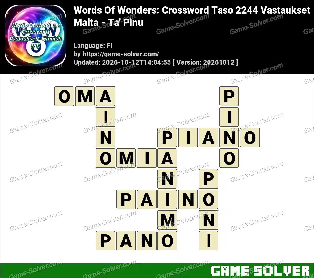Words Of Wonders: Crossword Taso 2244 Vastaukset – Malta – Ta’ Pinu